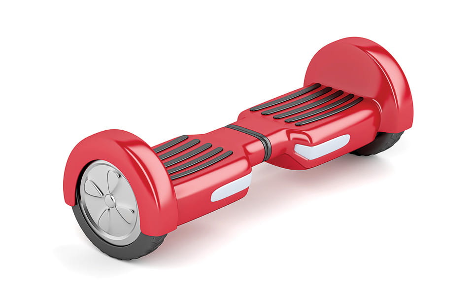 Red self-balancing scooter on white background