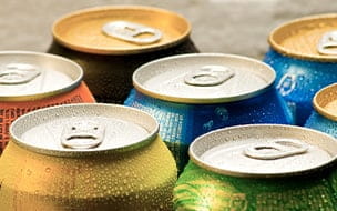 A variety of soda cans